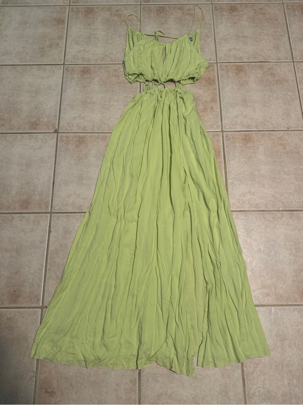 Lime Green Cutout Maxi Dress with Spaghetti Straps